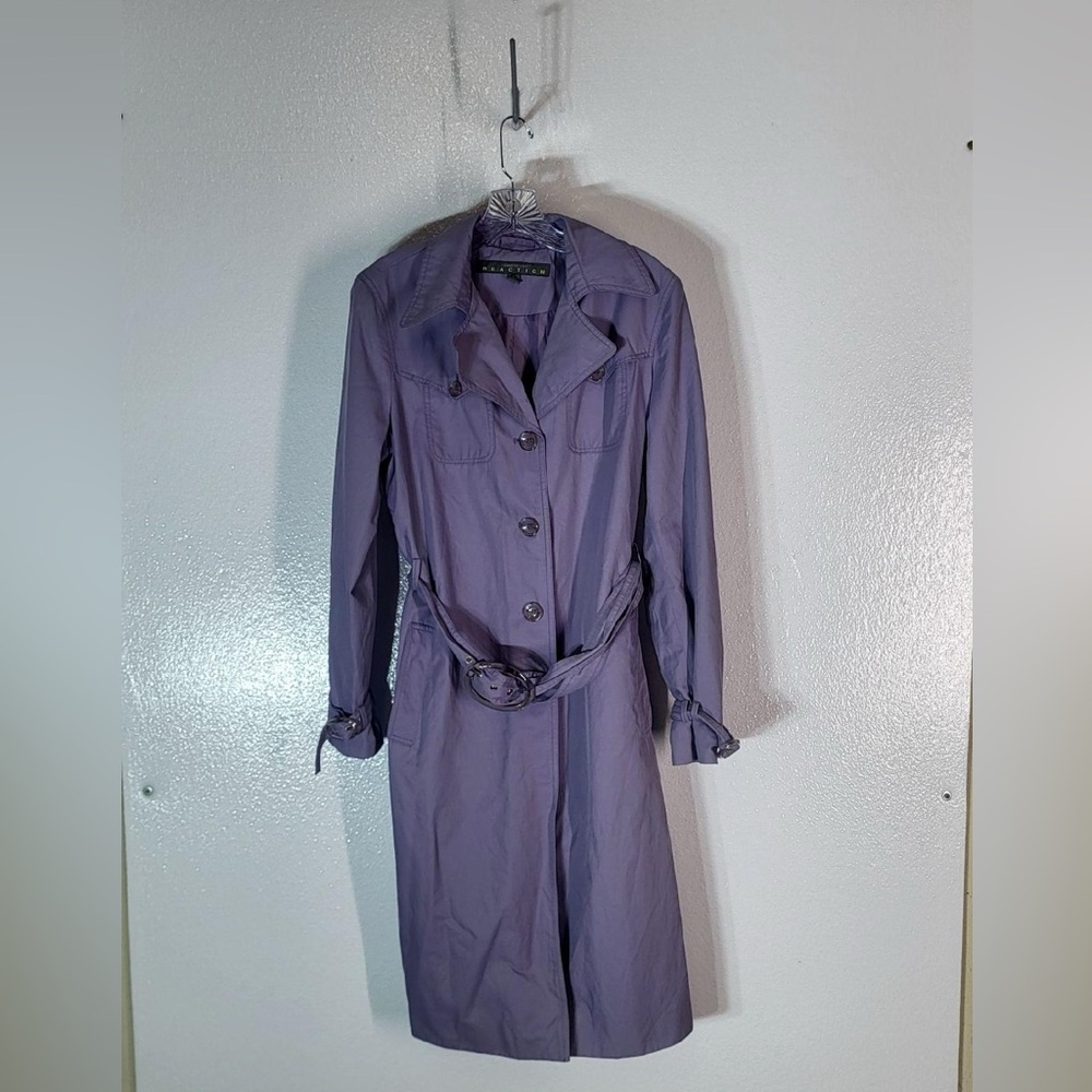 Kenneth Cole Reaction Women's Size L Belted Trench Coat Lilac Purple Mid-Length